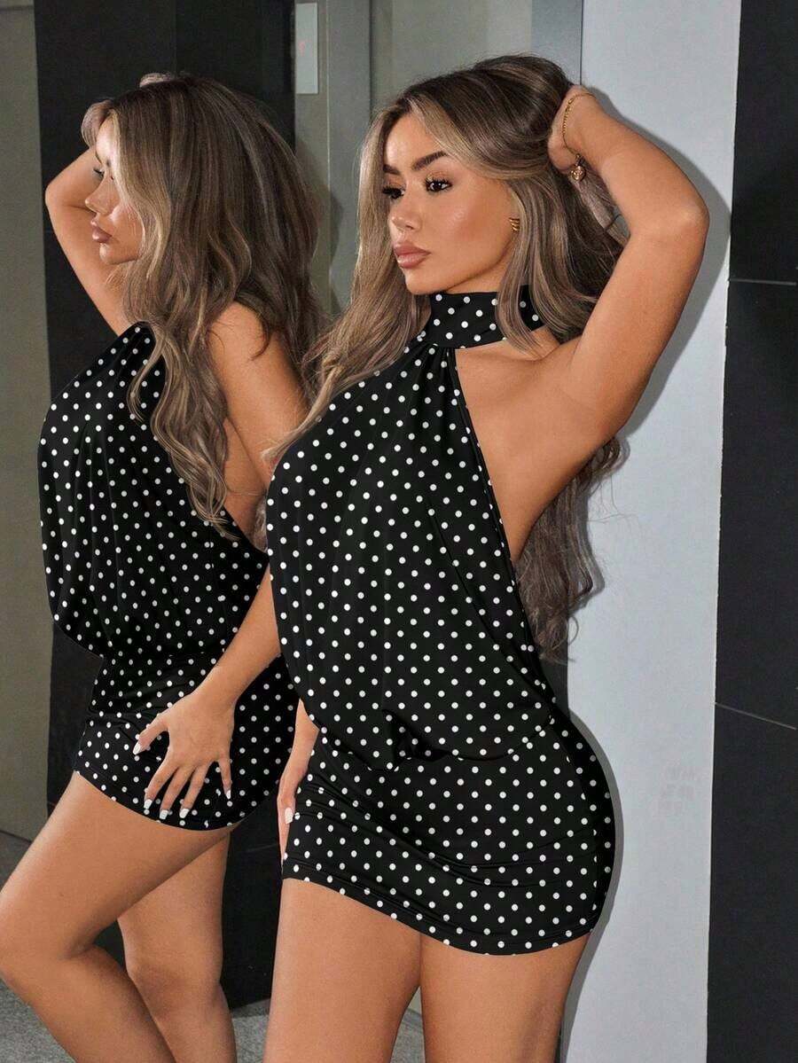 ICON Vestido mini ajustado con cuello alto, espalda descubierta y volantes - Multicolor 5 - Ver 1