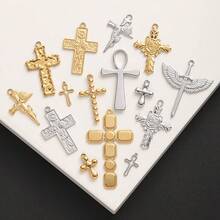 1pc Fashionable Punk Style 304 Stainless Steel Vacuum Electroplated Cross Pendant, Durable Cross Charm Suitable For Bag Decoration, DIY Jewelry Making, Necklace, Bracelet, Earrings - Picture - View 5