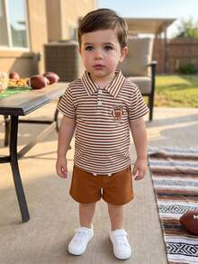 Baby Boys Polo Co-Ords - 咖啡 - 查看 3