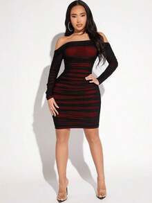 asdSHEIN  Vestido de hombros descubiertos de malla para mujerasd 021S - Burdeos - Ver 9