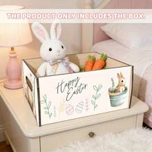 1pc Wooden Easter Bunny Storage Box - Cute Rabbit Illustration Wooden Puzzle Box, Suitable For Spring/Summer Home Decor, Easter Party Decoration, Semi-Open Wooden Frame Box, Perfect Housewarming Gift & Organizer - Multicolor - View 7