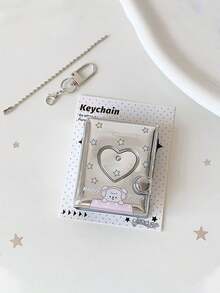 Y2K Silver Mini Photo Album Keychain Cute Heart Hollow 2 Inch Photo Book Keyring Car Keychain Portable Photo Holder Pendant Bag Charm Gifts - Multicolor - View 16