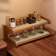 1pc Vintage-Style Multi-Tier Desktop Storage Rack, Large Capacity Cup Holder, Kitchen Spice Rack, Woven Rattan Panel, Quick Draining, Suitable For Kitchen, Dining Sideboard, Coffee Corner, Tea Station And Office Organization - Desktop Display Shelf - Rattan Style - View 14