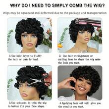 Layered Short Loose Curly Pixie Cut Human Hair Wig For Women Black Colored Human Hair Wig With Bangs Remy Peruvian Human Hair Wig Elastic Net Full Machine Made Holiday Wear Party Wear - Natural Black - View 8