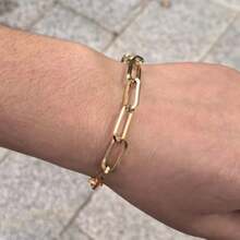 Pulseras de eslabones gruesos bañadas en oro de 14 quilates para mujer, anillo de primavera, cana cubano, pulsera de oro para mujer, no se deslustra - clip grueso dorado - Ver 6