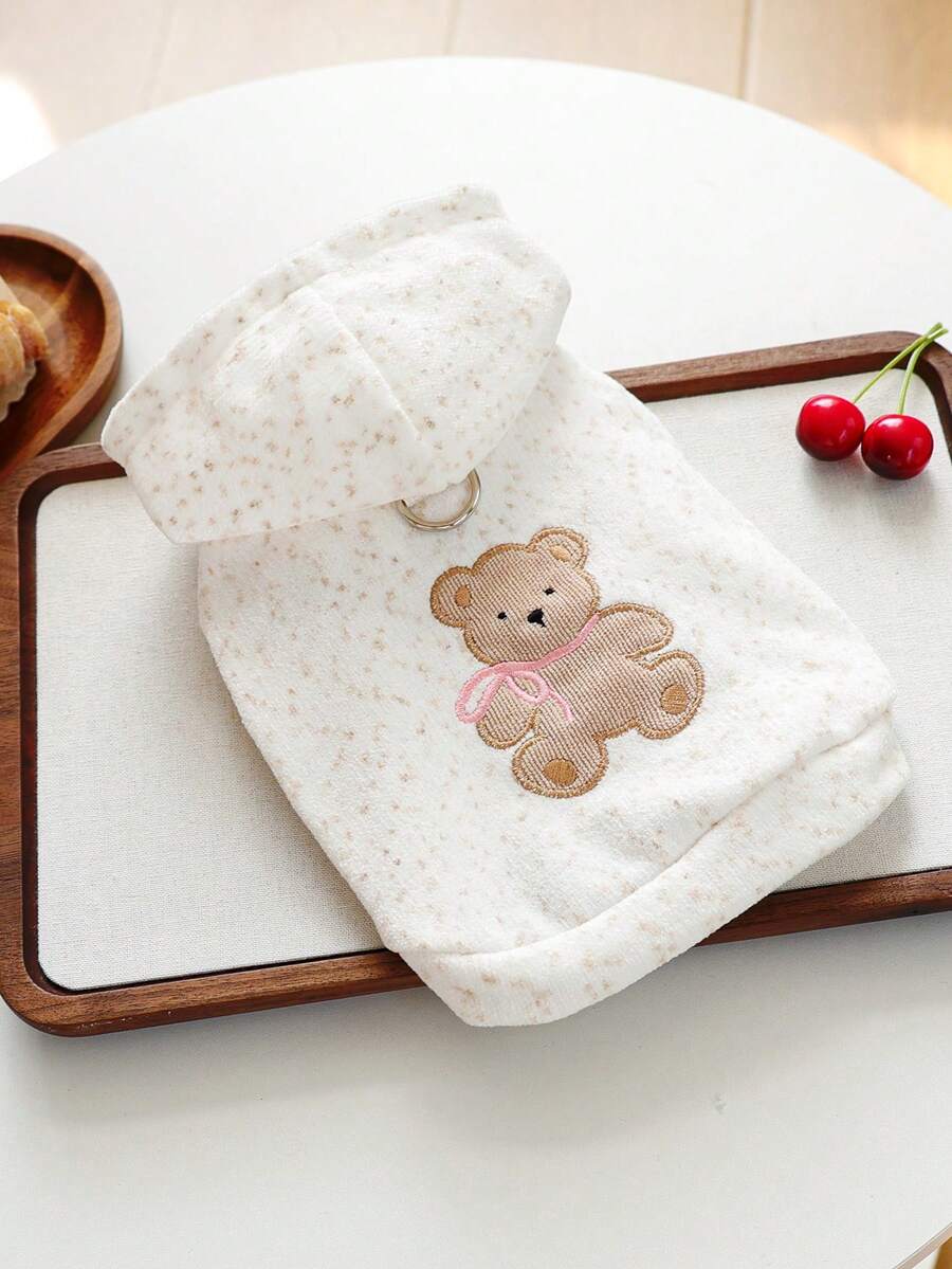 PETCIRCLE 1pc Pet Apparel, Outdoor & Indoor Outfit, European & Korean Style, Suitable For Poodle, Teddy, Small Dog & Puppy, Casual Comfortable Hoodie - Bear Design - Multicolor - View 1