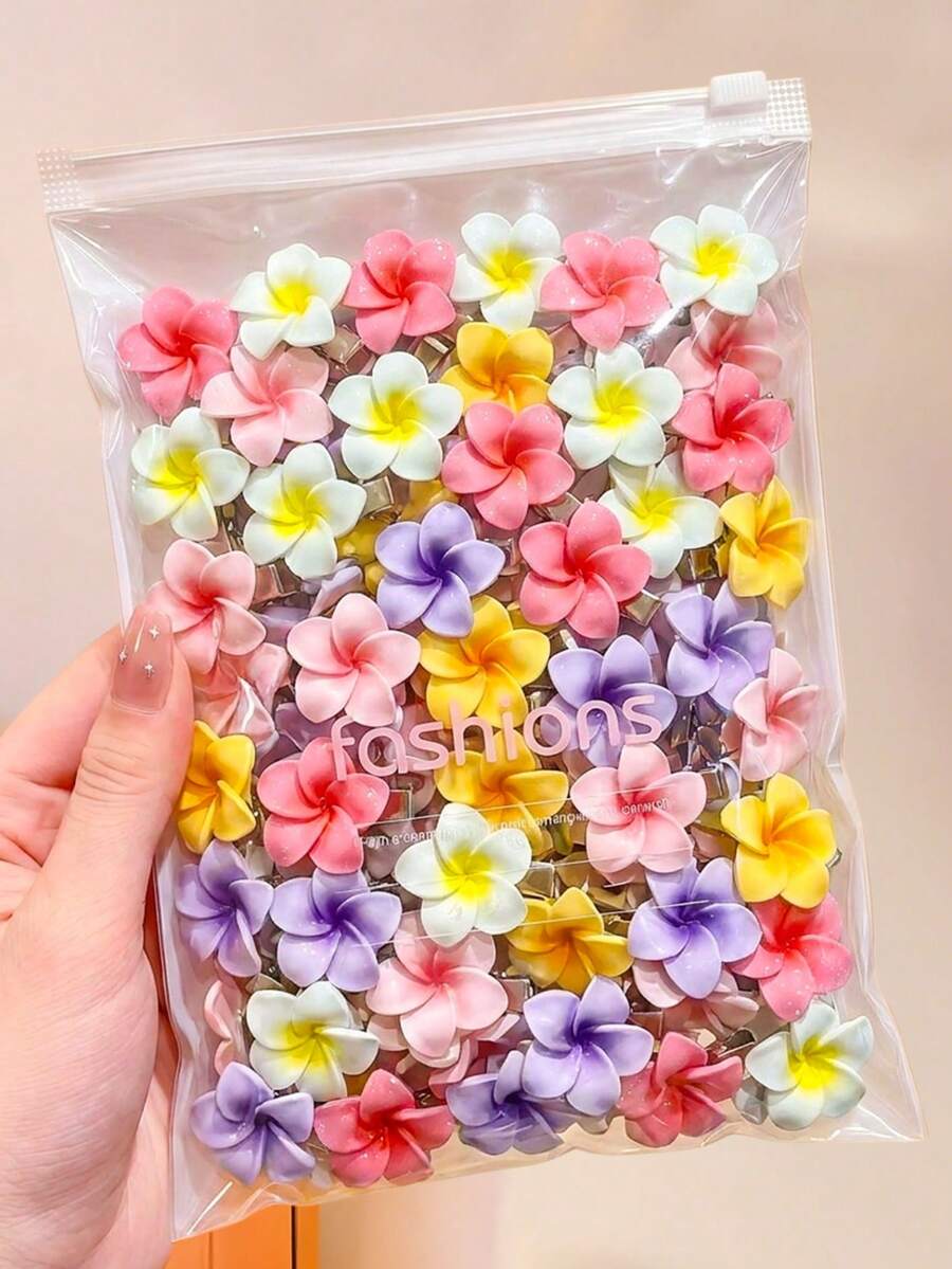 20/10件/色樹脂花朵髮夾,耐用且親膚,甜美清新髮飾-適合女孩與青少年,日常配戴、外出、度假、上學 - 彩色 - 查看 1