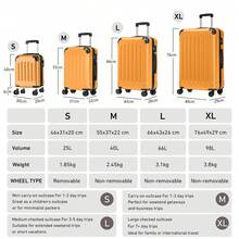 YONSLY 16 Inch Suitcase With Detachable Wheels 360° Combination Lock Double Zipper Soft Rubber Handle Trolley Travel Suitcase For Vacation - 橘色 - 查看 9