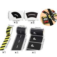 13pcs Handmade Road Sign Tape Set, (Includes 3 Rolls + 10pcs Creative Curved Stickers), Easy-Tear No-Residue Road And Track Washi Tape, Parking Lot Scene Model, Suitable For Smooth Surfaces, Room, Birthday Party, Traffic Theme - One Size Fits All - View 8