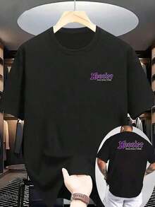 2026 Summer New Casual Versatile Soft And Comfortable Round Neck T-Shirt, Suitable For All Seasons [Sporty T-Shirt] Men'S Hoosier Racing Tire Graphic T-Shirt - White Casual Summer Tee With Purple & Black Print, Breathable Knit Fabric, Perfect For Outdoor Activities, Outdoor Tshirt |     Bold Graphic Tee |     Comfortable Fit Relaxed Plus Size T-Shirt Is Suitable For Daily Commuting, Versatile For Home And Office Settings, Men's T-Shirt - 黑色 - 查看 3