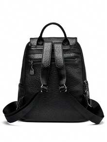 2026 New High-Quality Soft PU Leather Women's Backpack, Vintage Solid Color Large Capacity Travel Student Backpack For Girls - Black - View 7
