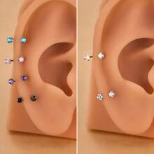 2pcs/Set ASTM F-136 Titanium Alloy 20G Micro Horseshoe Nose Ring & Grip Tool - Sparkling Zirconia Nose Ring, Suitable For Cartilage, Tragus Or Helix Piercing - Silver - View 4