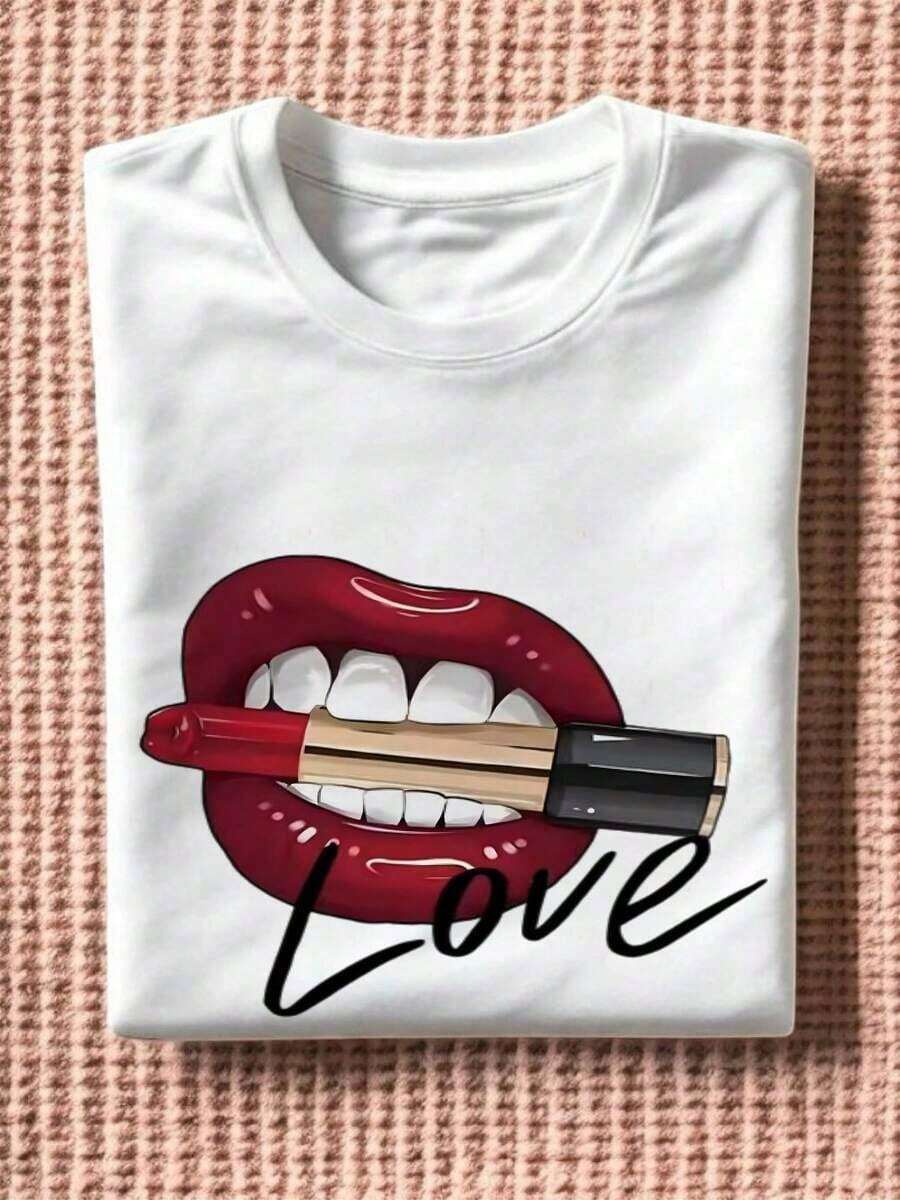 Funny Lipstick Design T-Shirt-1 - White 1 - View 1