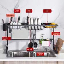 Escurridor de platos sobre el fregadero, organizador de almacenamiento de cocina de gran capacidad para cuencos, platos, cubiertos, cuchillos y tablas de cortar, estante de cocina moderno y duradero, escurridor de platos de cocina, esencial de cocina - Multicolor - Ver 3