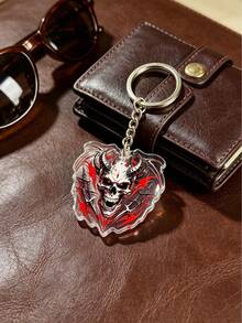 2D Flat, Creative Skull Demon Design Keychain Pendant, Decor For Backpack And Car Keys, Holiday Gift For Best Friends And Family, Fun Present - Old Gold - View 7