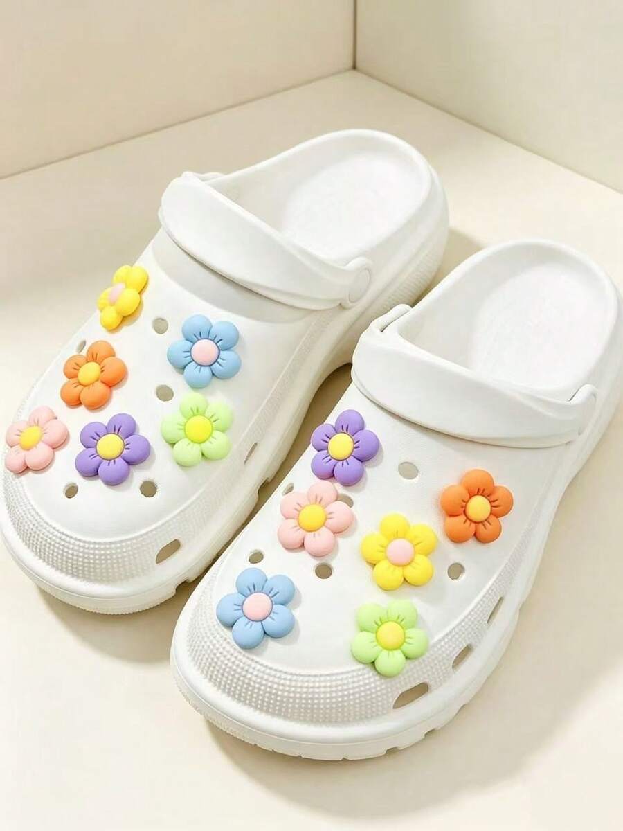 12 件彩色花朵装饰品，时尚、可爱、优雅的 DIY 鞋饰 - 彩色 - 查看 1