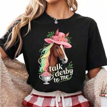Sommarkläder för kvinnor och flickor, T-shirt med texten "Talks Derby To Me", Kentucky Derby hästtröja, Mint Julep rolig outfit för Derby-dagen, Hästkapplöps-sweatshirt, Storlek 2Y-10Y, S-XXXL, Herrtröjor, Kläder för barn och pojkar, T-shirt för tonårspojkar, Toppar för mellanstadietjejer, Perfekt present till skolavslutningen och fars dag, Miljöns dag, Matchande kläder för föräldrar och barn. - Svart - Visa 1