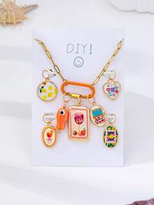 DIY Ocean Beach Pendant Necklace Set - Detachable Enamel Pendant With Stainless Steel Chain & Lobster Clasp, Summer Women's Pendant Jewelry - Multicolor - View 4