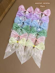 10pcs Random Color Bowknot Hair Clips, Sweet Style Hair Accessories For Daily Use,Hair Slide,Claw Clips - Multicolor - View 4