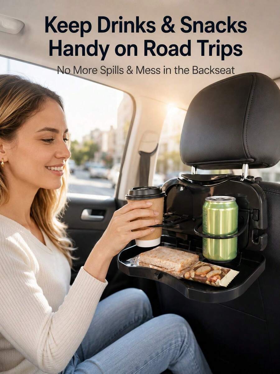Multifunctional Folding Car Table, Car Seat Back Table And Tray, Car Cup And Beverage Holder, Multifunctional Children's Meal Tray, Car Beverage Holder, Folding Car Laptop Desk - A - View 1