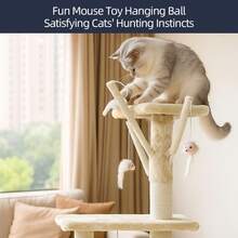 Multi-Level Wooden Cat Tree With Space Capsule & Clear Bubble Nest, Cat Tower With Sisal Scratching Posts, Perches & Hanging Toy, Stable Activity Center For Indoor Cats - Beige - View 4