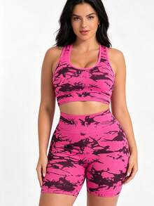 Women's Yoga Colorblock Seamless Sports Set Workout Legging Two Piece Set Athletic Two Piece Set Fitness Outfit Two Piece Workout Set Active Two Piece Set Black Two Piece Athletic Set - Màu Hoa hồng đỏ - Xem 5