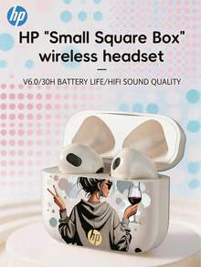 HP - 无线半入耳式蓝牙6.0耳机，支持Type-C充电，具备降噪功能，小巧便携，佩戴舒适，适合运动和锻炼，兼容智能手机/平板电脑/笔记本电脑，卡通印花设计 - 查看 3