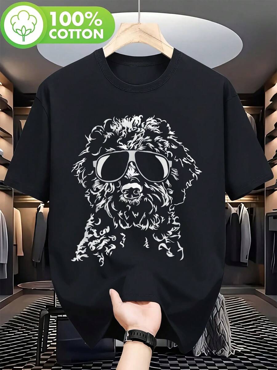 Men's T-Shirt Featuring The Lagotto Romagnolo Dog Breed - Short-Sleeved, Crew-Neck T-Shirt Suitable For All Seasons, Casual And Outdoor Wear, Regular-Fit T-Shirt For Lagotto Owners And Dog Lovers - 黑色 - 查看 1