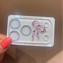 Sparkling Crystal Bowknot Base Camera Lens Film, With Shiny Lens Frame, Suitable For IPhone 17 Pro Max/17 Pro - Pink - View 7