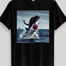 Printed T-Shirt For Men And Women - 黑色 - 查看 1