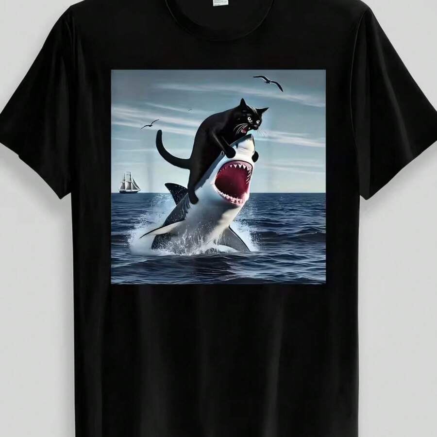 Printed T-Shirt For Men And Women - 黑色 - 查看 1
