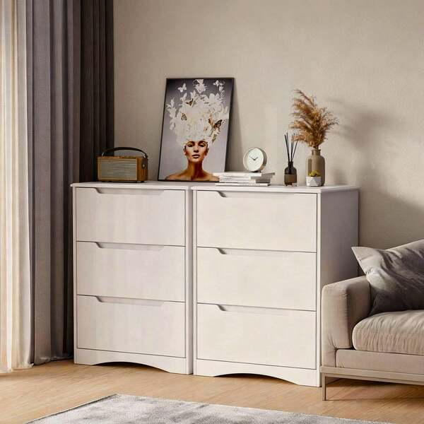 3 Drawers Storage Cabinet, Bedroom Drawer Cabinet, Freestanding White Drawer Cabinet, Cabinet With Anti-Tip Drawers, Suitable For Living Room, Bedroom, Study, And Children's Room, Dimensions: 82 X 60 X 40 Cm