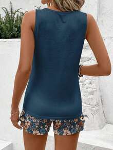 Conjunto de 2 piezas de top de tirantes con estampado de caballo blanco y shorts a rayas, adecuado para uso casual diario, primavera/verano - Multicolor 7 - Ver 3