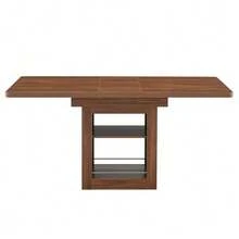 Modern Extendable Walnut Wood Dining Table With Shelf, Space-Saving Wooden Kitchen Table For 4 To 8 People, Extendable Dining Table With Metal Rails - 棕色 - 查看 1