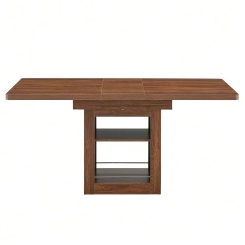 Modern Extendable Walnut Wood Dining Table With Shelf, Space-Saving Wooden Kitchen Table For 4 To 8 People, Extendable Dining Table With Metal Rails - 棕色 - 查看 1