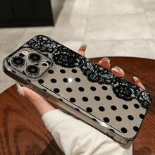 Coquette 風格黑色蕾絲波點透明手機殼，適用於 iPhone - 黑色 - 查看 2