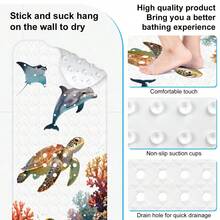 1pc PVC Thickened Non-Slip Bathroom Mat, Watercolor Underwater Coral Sea Turtle Dolphin Stingray Print With Suction Cups, Foot Massage Mat, Bathroom Pool Elderly Pet Universal Wear-Resistant Easy Clean Anti-Slip Bath Mat - View 1