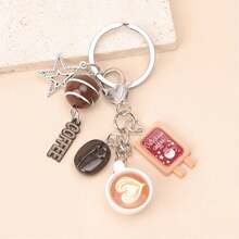 1 buc ceașcă de cafea mini realistă unisex, boabe de cafea, decor pentru semn de cafenea, mărgele mari texturate cu dungi, etichetă cu literă de cafea, pandantiv pentagramă, cadou pentru prieten, pandantiv pentru geantă - Multicolor - Vizualizare 4