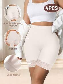 MEIYATING 4pcs High Waist Tummy Control Butt Lifting Seamless Lace Pattern Panties For Women - Multicolor - View 7