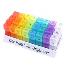 Organizador de pastillas de 32 ranuras y 31 días - Rejilla desmontable de pastillas mensuales, caja de almacenamiento de medicamentos portátil de gran capacidad adecuada para el almacenamiento diario de vitaminas - Multicolor - Ver 2