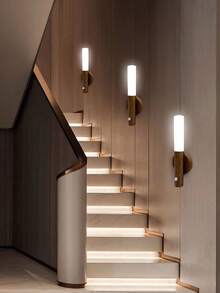 1pc Smart Motion Sensor Wall Light Walnut Wood Grain Night Light No Drilling Wiring Magnetic Bedside Wall Lamp - Multicolor - View 7