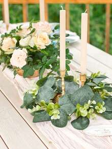 1/3/5pcs Green Artificial Eucalyptus Leaves & Branches Wreath, Suitable For Wedding Decor, Event Styling, Party, Home Decor, Tabletop, Doorway, Garland And Wreath Decoration - Green - View 6
