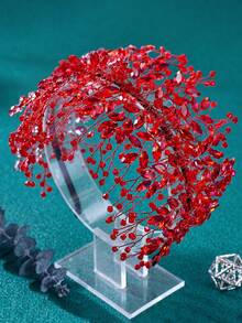 1pc Fashion Wedding Bride Rhinestone Headband Red Elegant Ladies Party Banquet Ball Headdress - Red - View 7