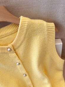 Chaleco elegante de estilo francés para mujer, sencillo y con estilo, versátil para usar en capas, adecuado para ir al trabajo y para uso casual, moderno y estilizador. - Amarillo - Ver 2