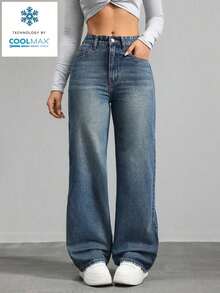 Women's Pocketed Wide Leg Relaxed Casual Denim Jeans - 藍色 - 查看 4