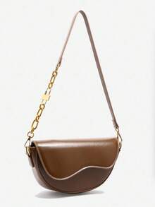 2026 New Retro Caramel Brown Molded Semi-Circle Flap Saddlebag, Versatile For Commute & Leisure, Fashionable Chain Strap Crossbody Bag - Brown - View 8