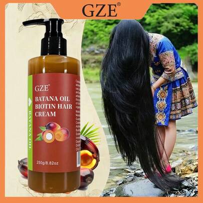 GZE Batana Oil Biotin Hair Cream, Strengthens Hair, Prevents Breakage, Repairs Split Ends, Leaves Dry Hair Smooth And Silky.