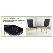 Sillas de comedor - Negro + Oro + Metal + Cuero sintético + Juego de 41 - Ver 8