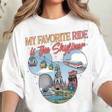 Disney Women's T-Shirt 1PC Licensed "Mickey‑Shaped Disney Park Landmarks Skyliner Monorail Epcot Castle  Studios" Cartoon Printed Oversized T‑Shirt, Short Sleeve Tee For Disney Travel, Vacations & Theme Parks. 2026 New Style, Ideal For Family Matching Outfits, Unisex For All Ages. High‑Quality Cotton Fabric, Soft & Breathable. Vibrant Retro‑Style Park Transport And Landmark Print Design, Perfect Gift For Disney Transportation Lovers And Family Trip Outfits. - trắng - Xem 7