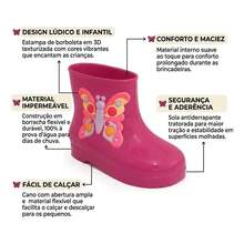 Girls' Mid-Calf Butterfly Rain Boots - Hot Pink - View 3